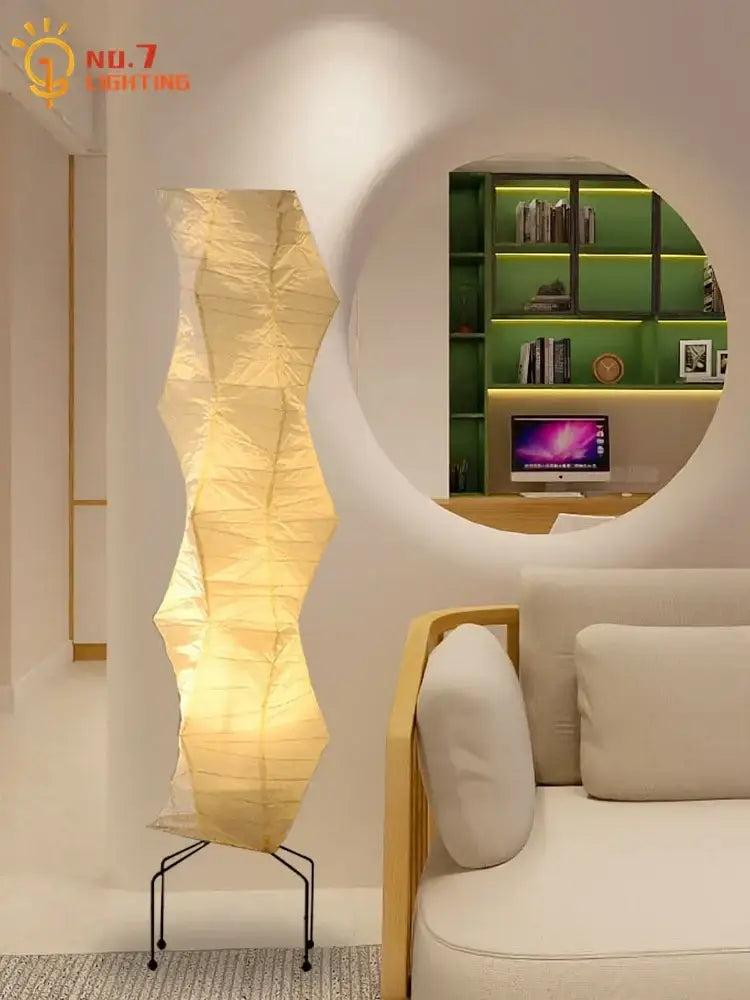 Sculptural cream rice paper floor lamp living room lighting