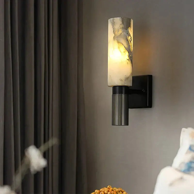 Elegant onyx and copper wall lamp for bedroom luxury marble sconce