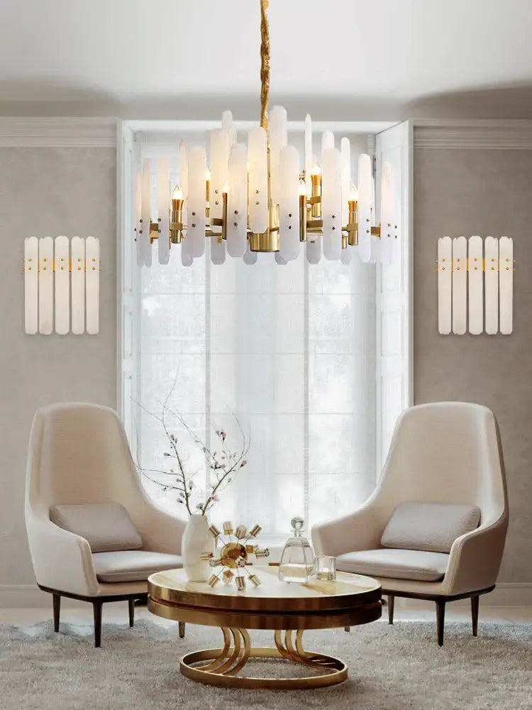 Elegant alabaster gold chrome chandelier living room pendant light