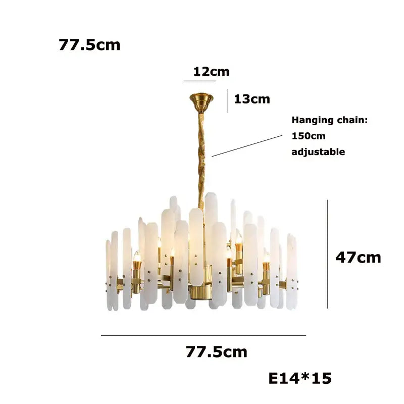 Elegant alabaster gold chrome chandelier living room pendant light