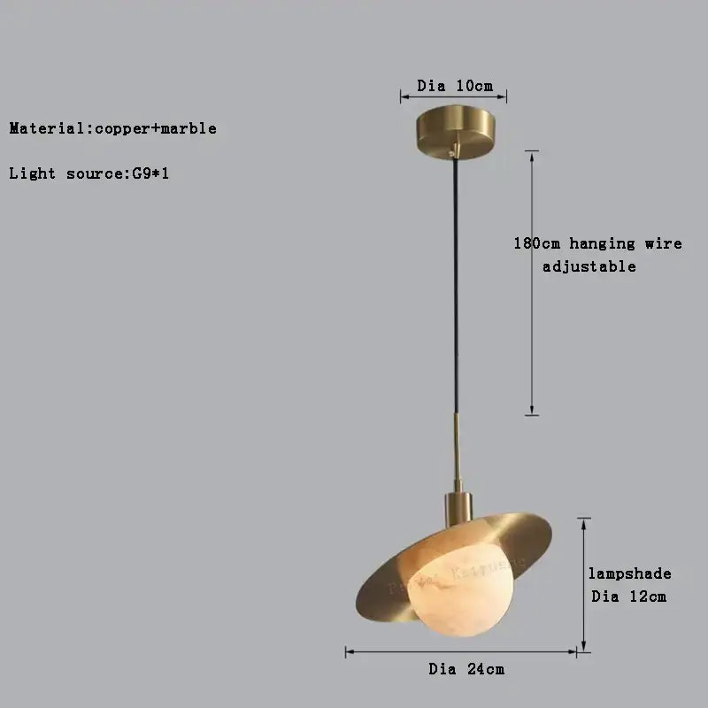 Modern gold and white marble pendant lights for dining room