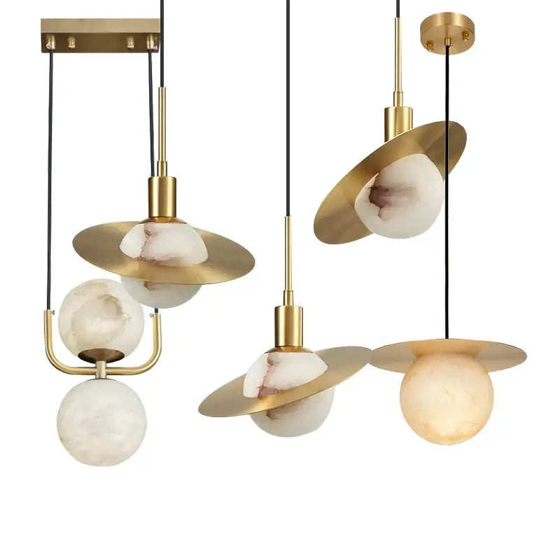 Modern gold and white marble pendant lights for dining room