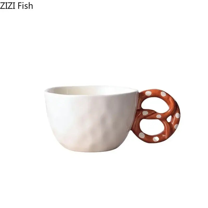 Polka dot pretzel biscuit mug and saucer set dining room ceramic cup