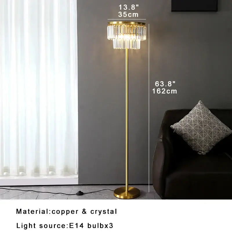 Luxury gold brass crystal floor lamp living room lighting set