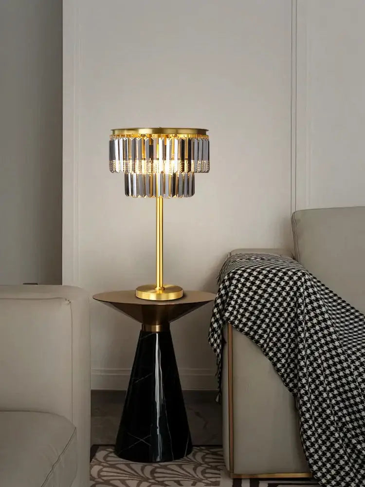 Luxury gold brass crystal floor lamp living room lighting set