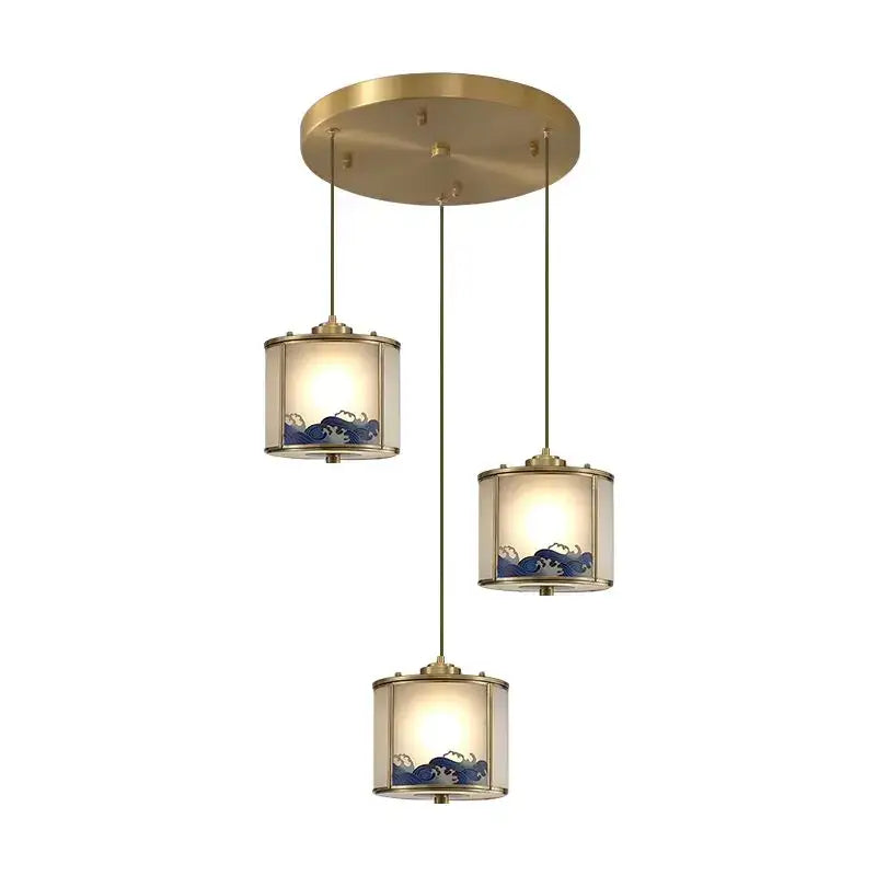 Elegant blue wave glass copper entrance light bedroom pendant