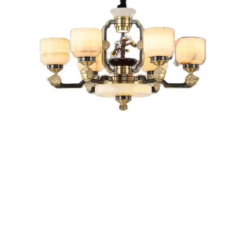 Branch design brass and frosted glass copper jade chandelier living room