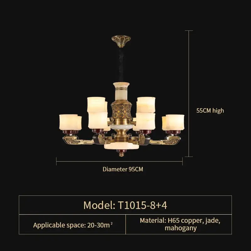 Luxury copper marble jade chandelier for living room lighting