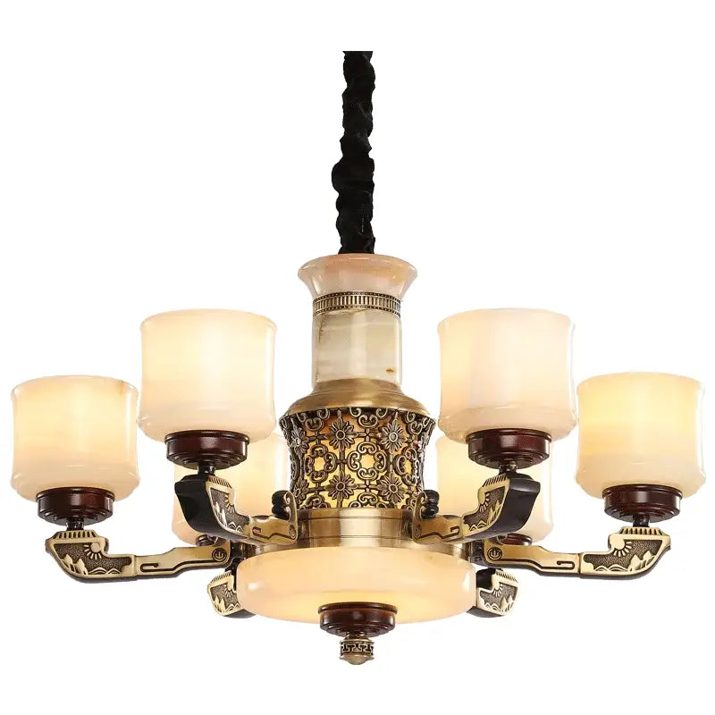 Luxury copper marble jade chandelier for living room lighting
