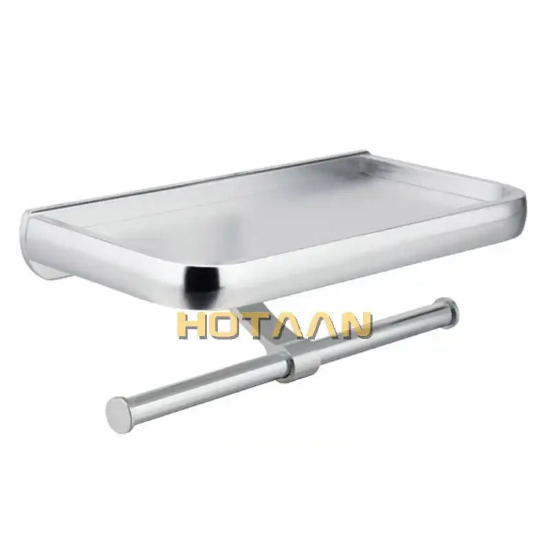 Modern chrome toilet paper holder with bathroom shelf
