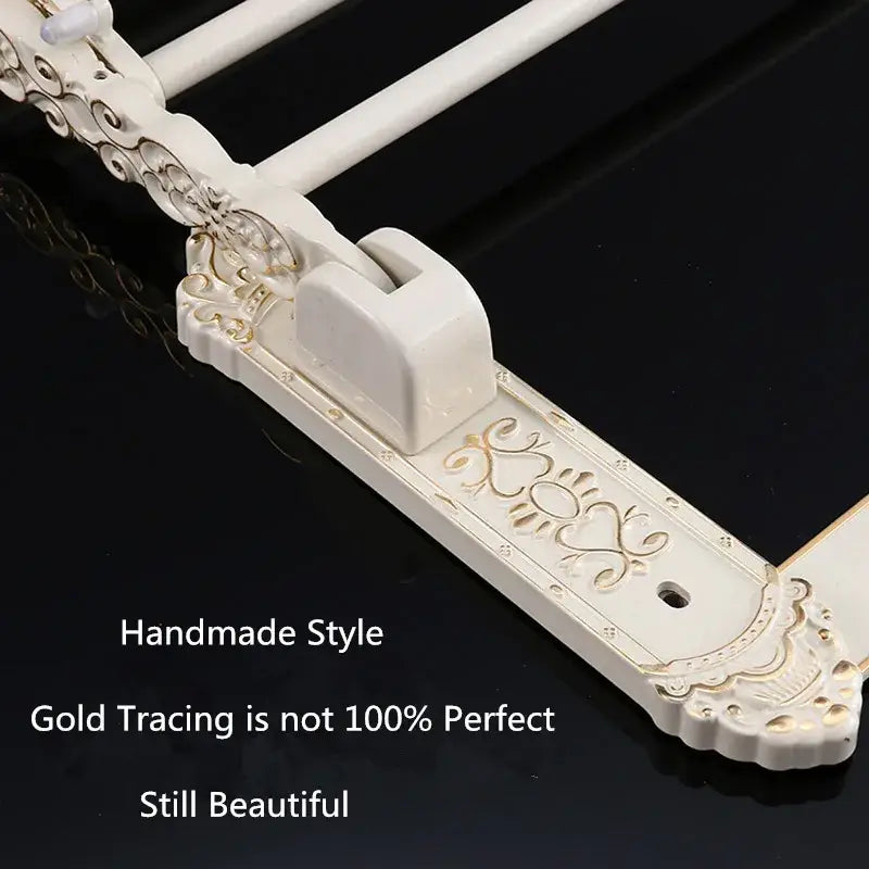 Ornate white & gold bath hardware set bathroom scrollwork rack