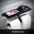 Modern black aluminum bathroom paper holder with phone shelf