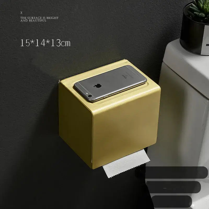 Modern brushed gold toilet paper holder with box bathroom storage