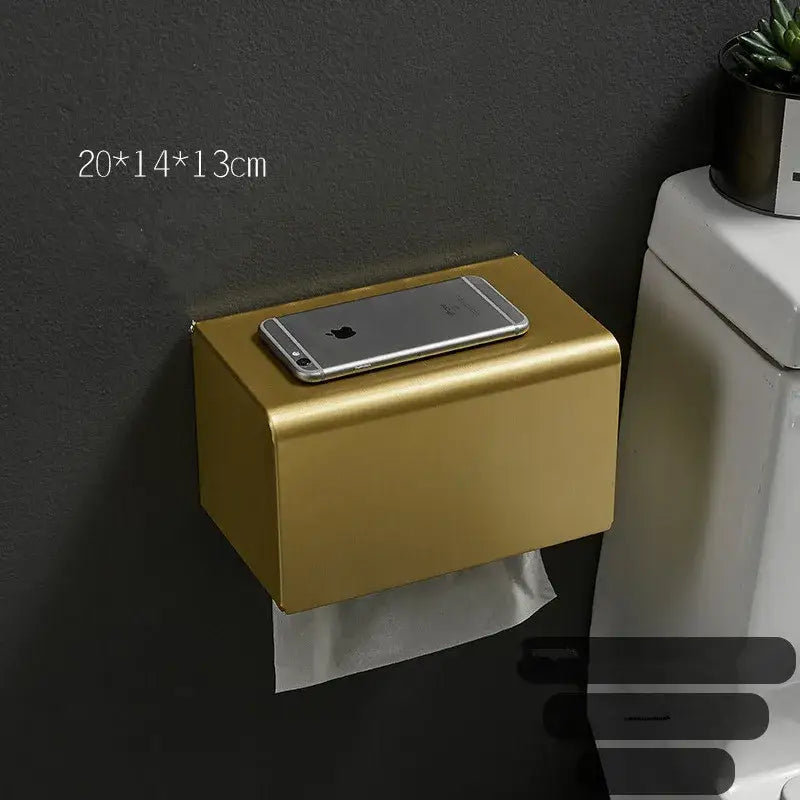 Modern brushed gold toilet paper holder with box bathroom storage