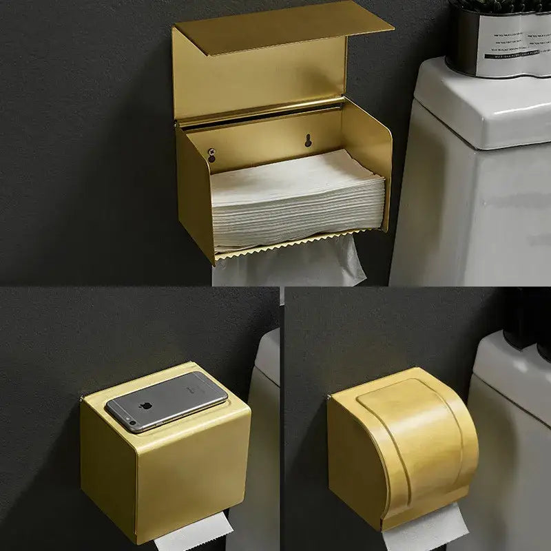 Modern brushed gold toilet paper holder with box bathroom storage