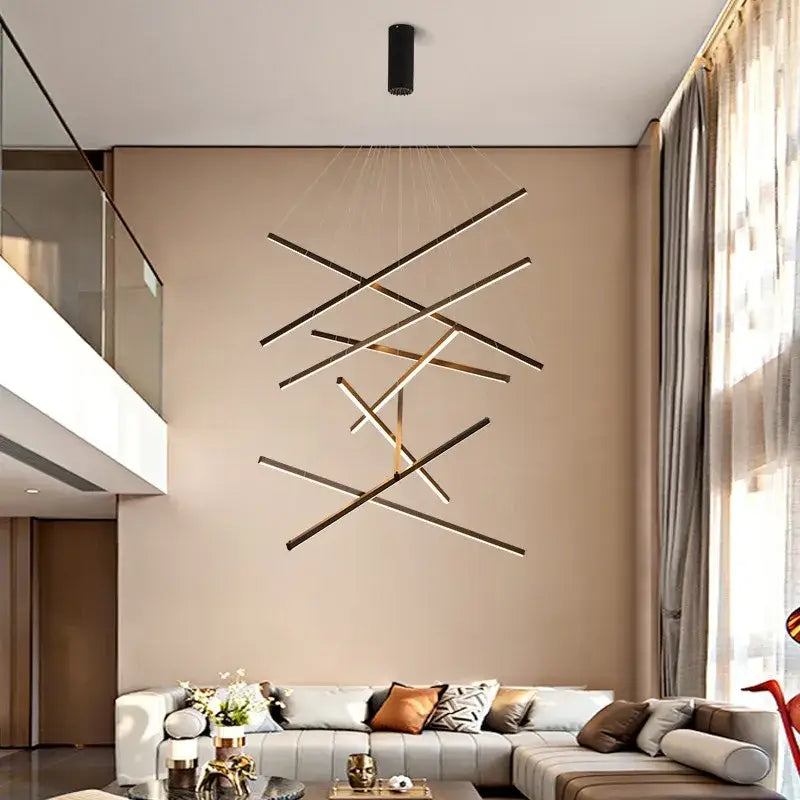 Modern geometric gold & black aluminum ceiling chandelier stair light