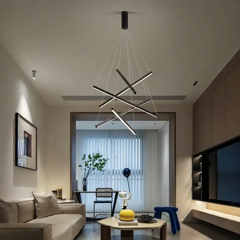 Modern geometric gold & black aluminum ceiling chandelier stair light