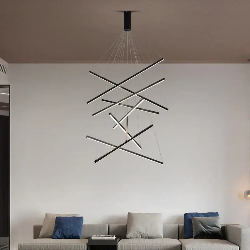 Modern geometric gold & black aluminum ceiling chandelier stair light