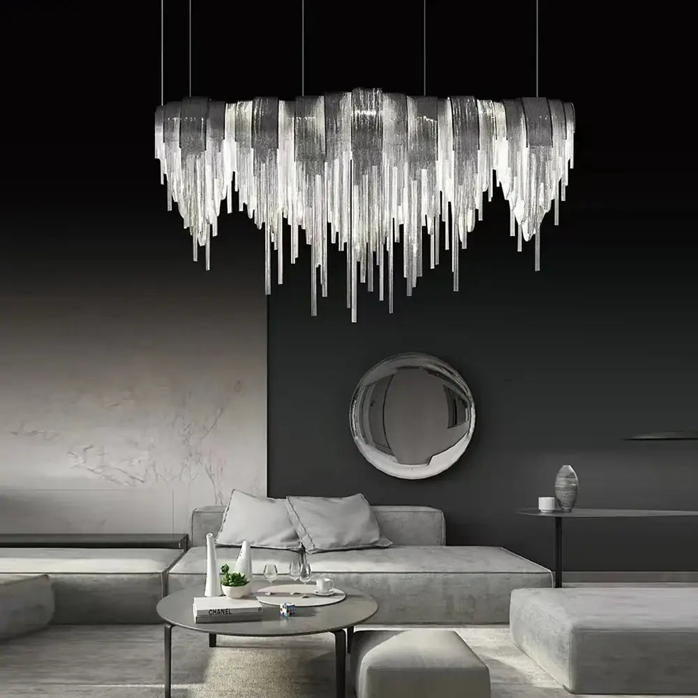 Modern aluminum chain pendant lights dining room glass chandelier