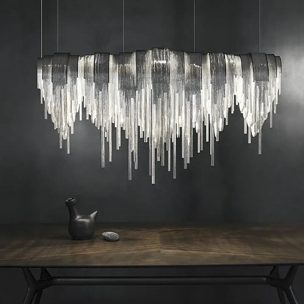 Modern aluminum chain pendant lights dining room glass chandelier
