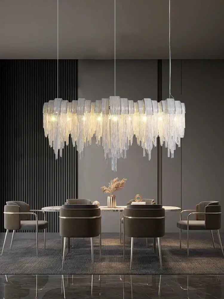 Modern aluminum chain pendant lights dining room glass chandelier