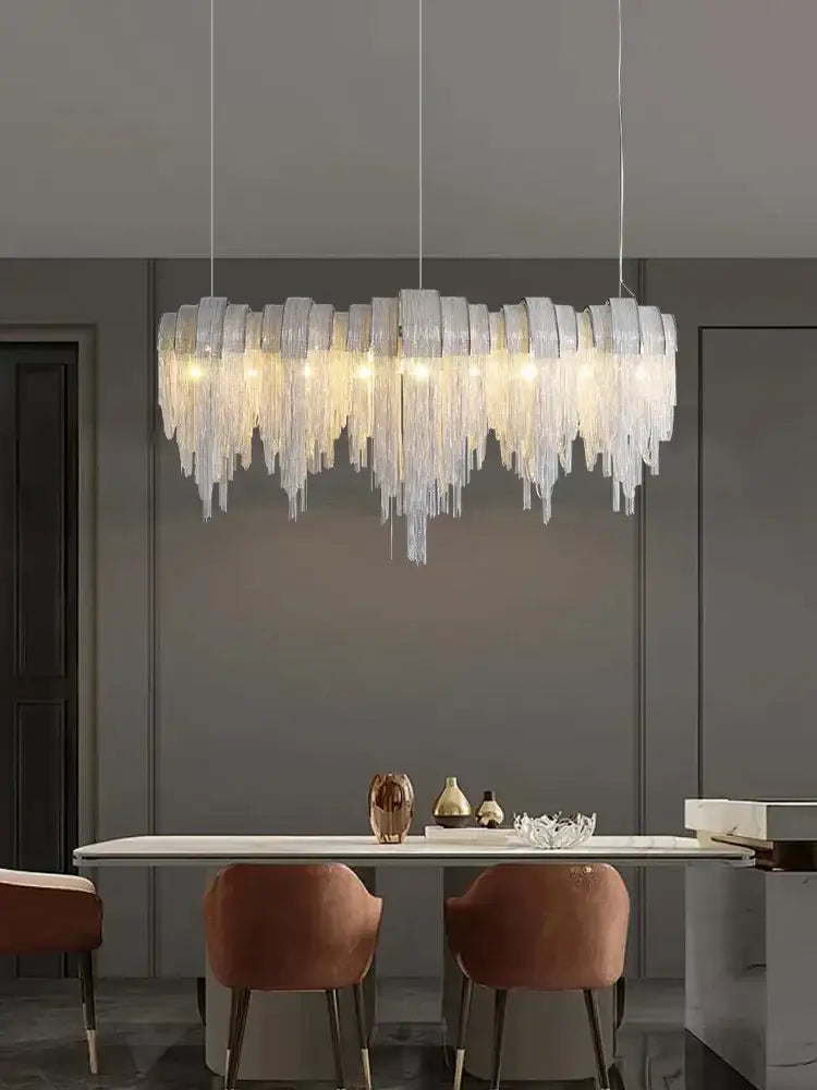 Modern aluminum chain pendant lights dining room glass chandelier