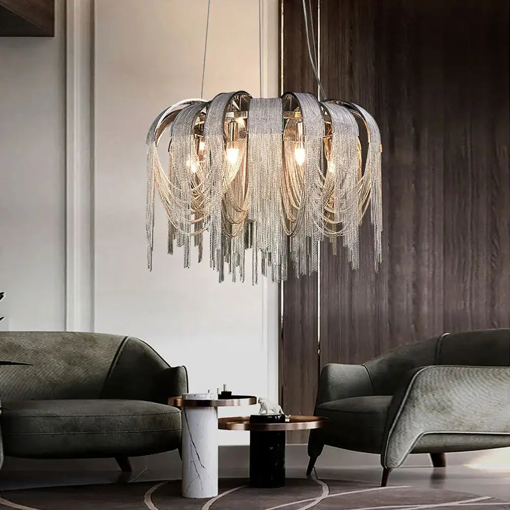 Modern aluminum chain pendant lights dining room glass chandelier