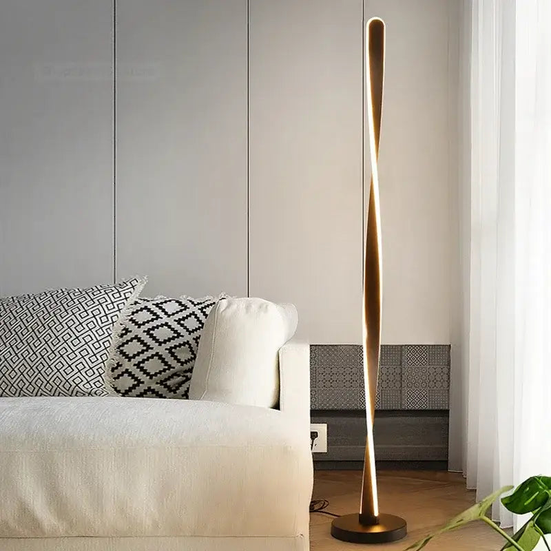 Modern golden twisted aluminum floor lamp living room led dimmable light