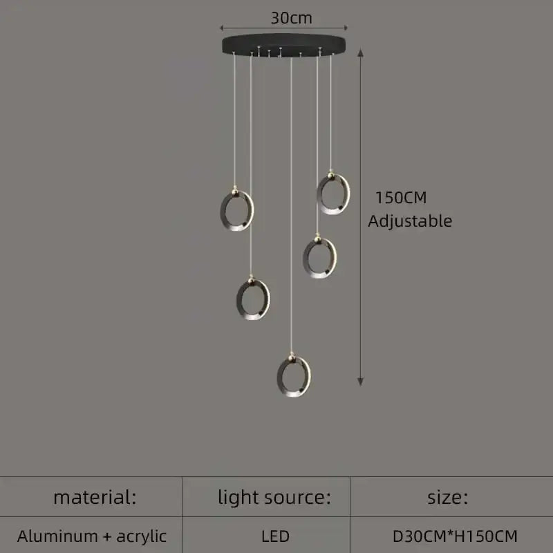 Modern minimalist aluminum led chandelier staircase ring light