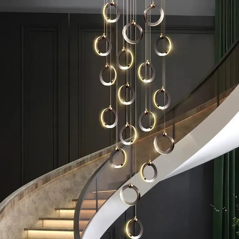 Modern minimalist aluminum led chandelier staircase ring light