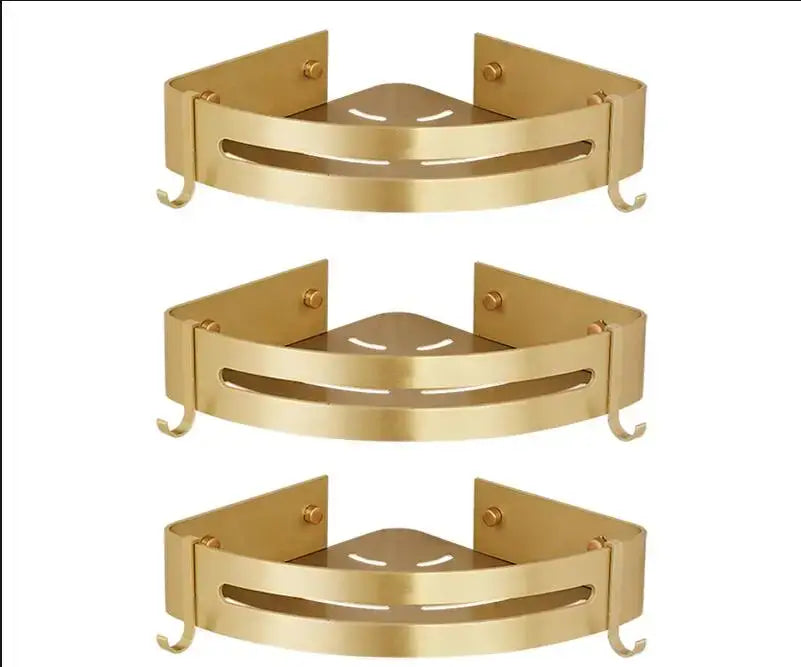 Brushed gold two tier aluminum shower shelf bathroom corner rack