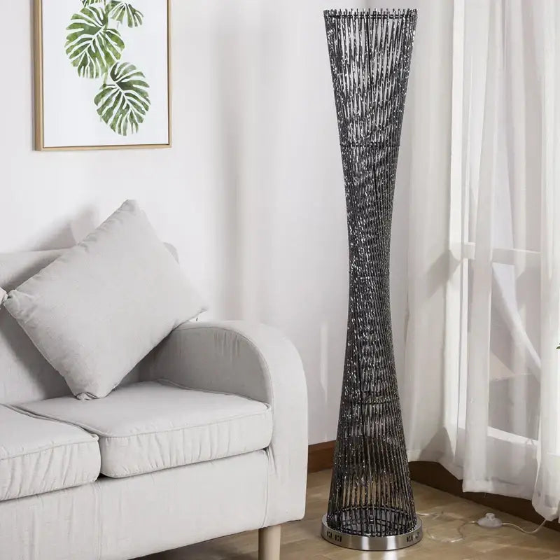 Modern twisted silver aluminum tower floor lamp living room light