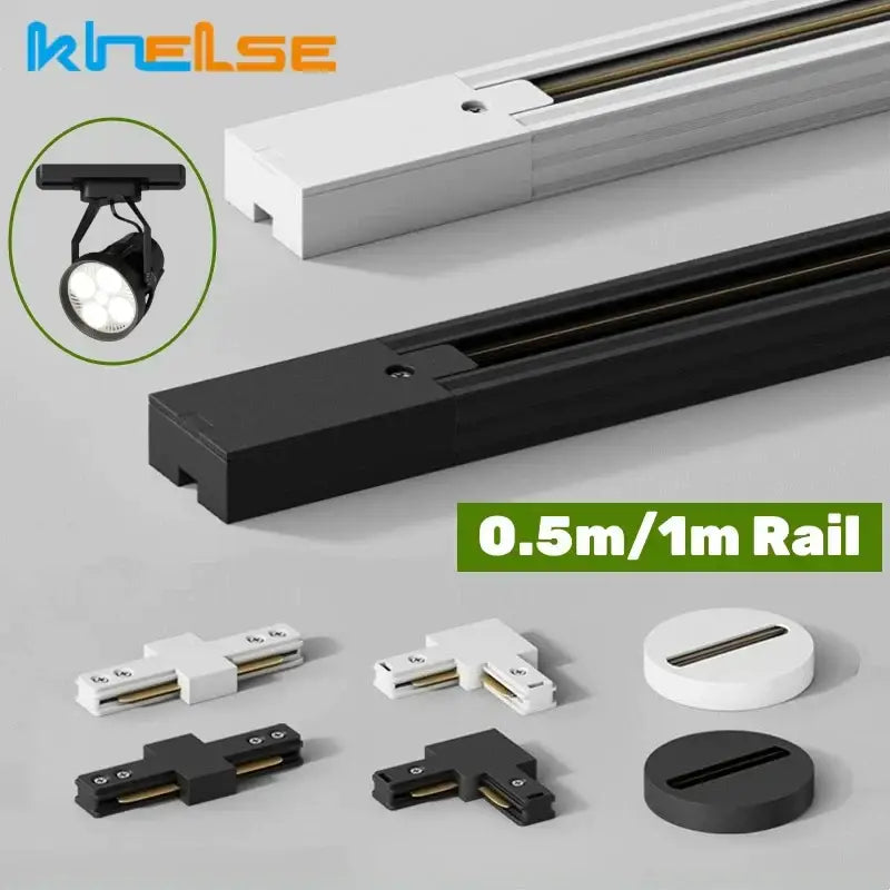 Modern black & white aluminum track rail lighting – living room system