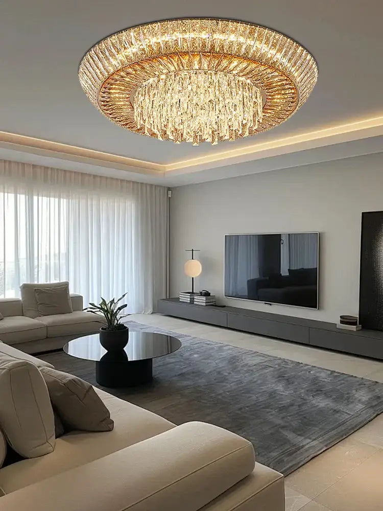 Modern amber crystal led ceiling light living room chandelier