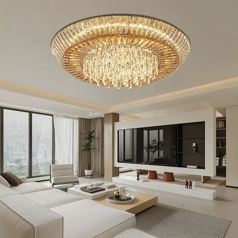 Modern amber crystal led ceiling light living room chandelier
