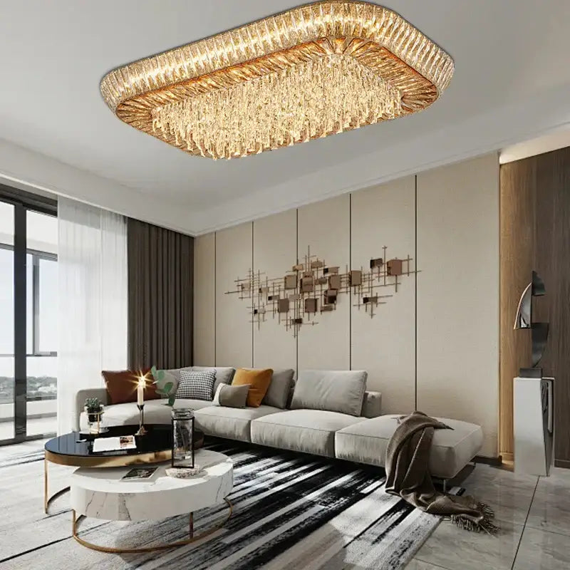 Modern amber crystal led ceiling light living room chandelier