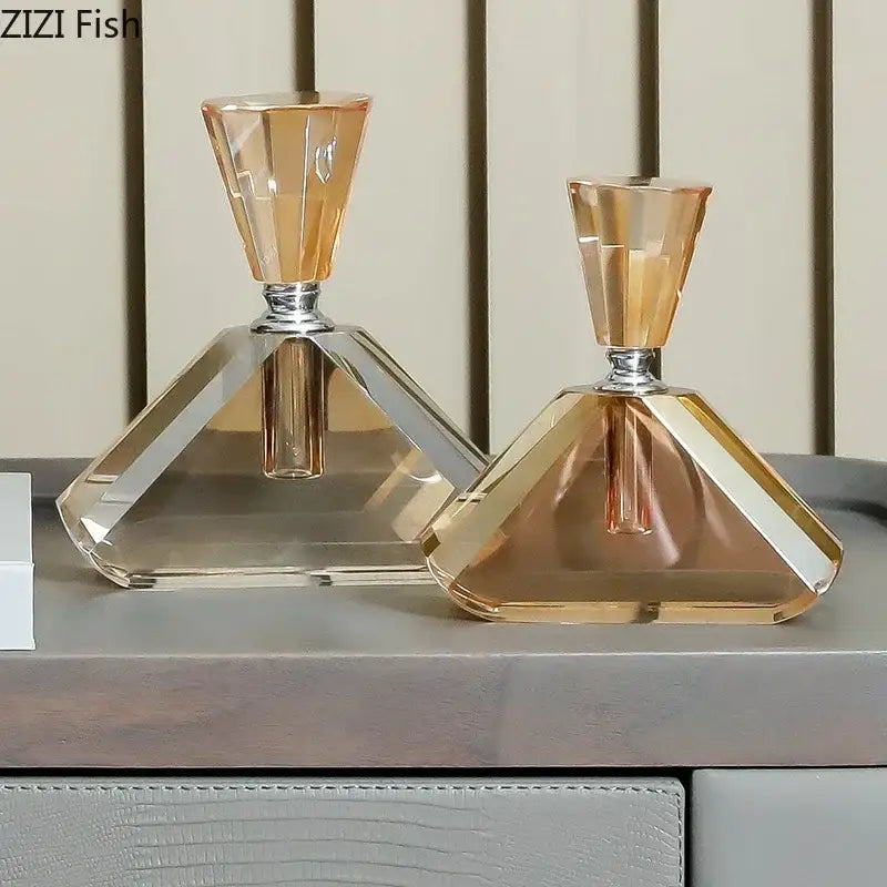 Elegant faceted amber crystal perfume bottle bedroom decor