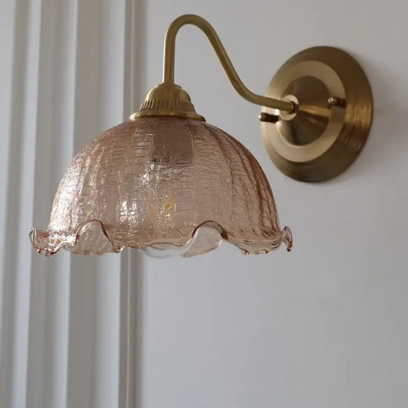Antique brass amber flower glass wall sconce for living room