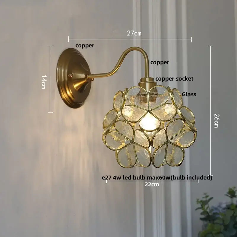 Antique brass amber flower glass wall sconce for living room