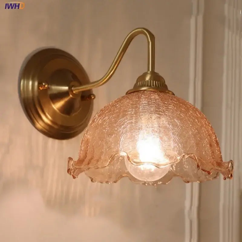 Antique brass amber flower glass wall sconce for living room