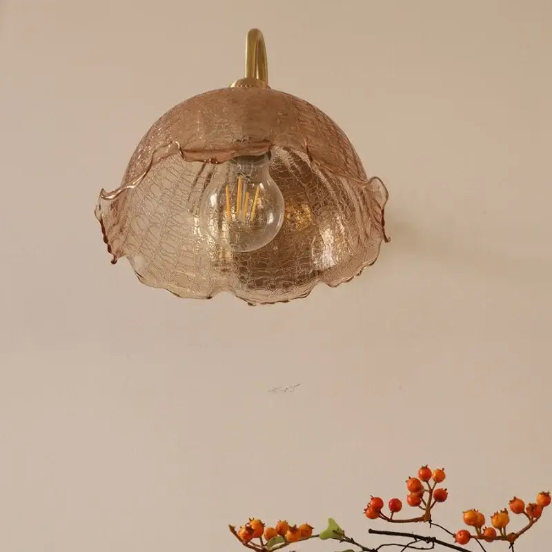 Antique brass amber flower glass wall sconce for living room