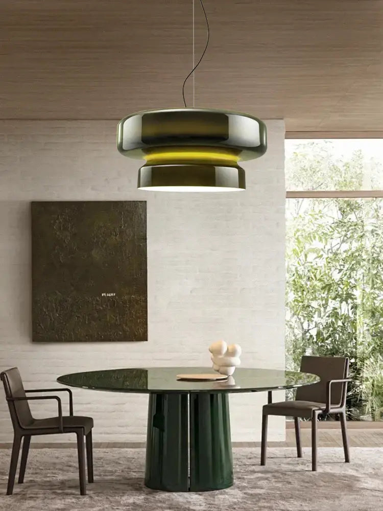 Glossy red layered glass ceiling pendant light for dining room