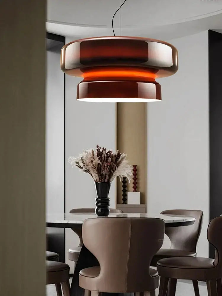 Glossy red layered glass ceiling pendant light for dining room