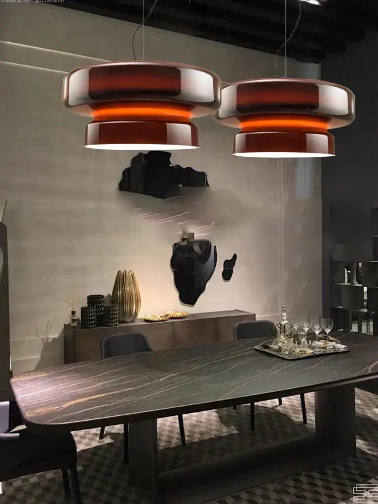 Glossy red layered glass ceiling pendant light for dining room