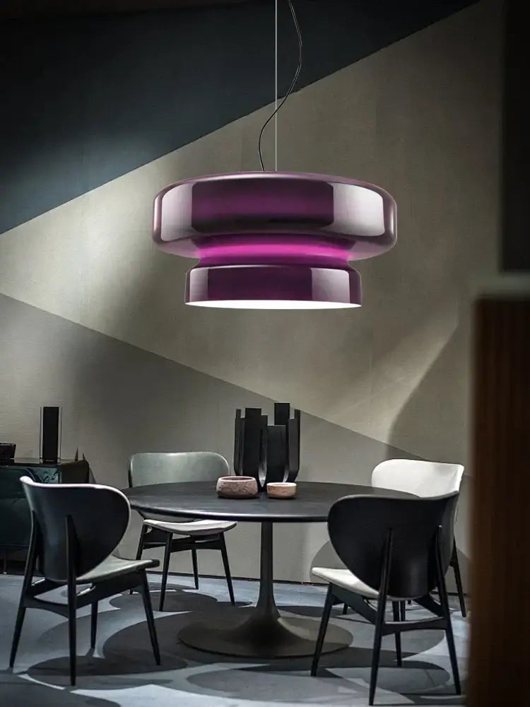 Glossy red layered glass ceiling pendant light for dining room