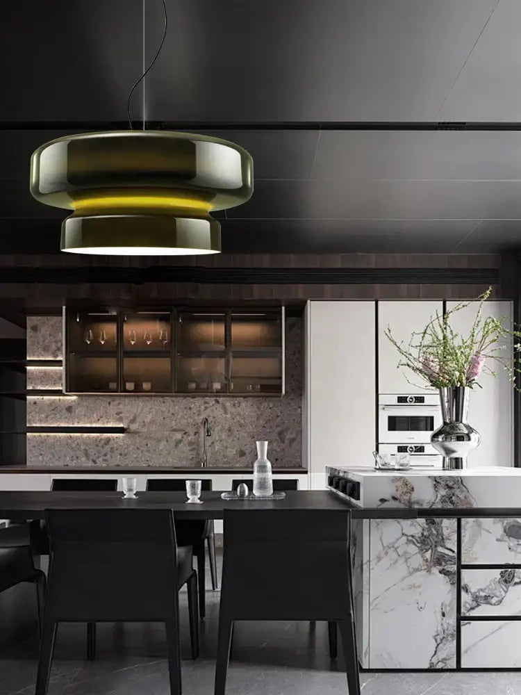 Glossy red layered glass ceiling pendant light for dining room