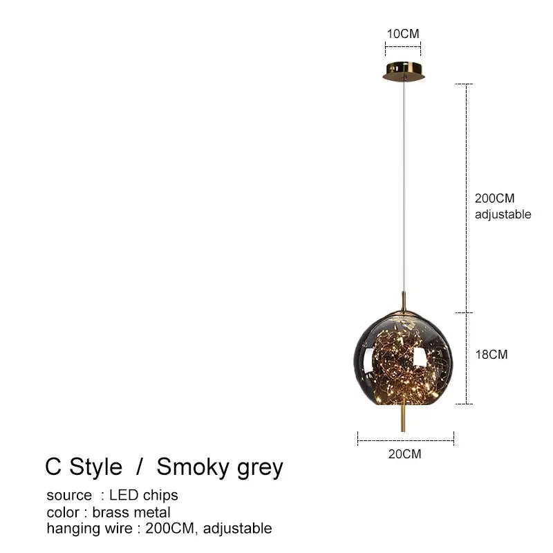 Modern amber glass chandelier – dining room string light pendant