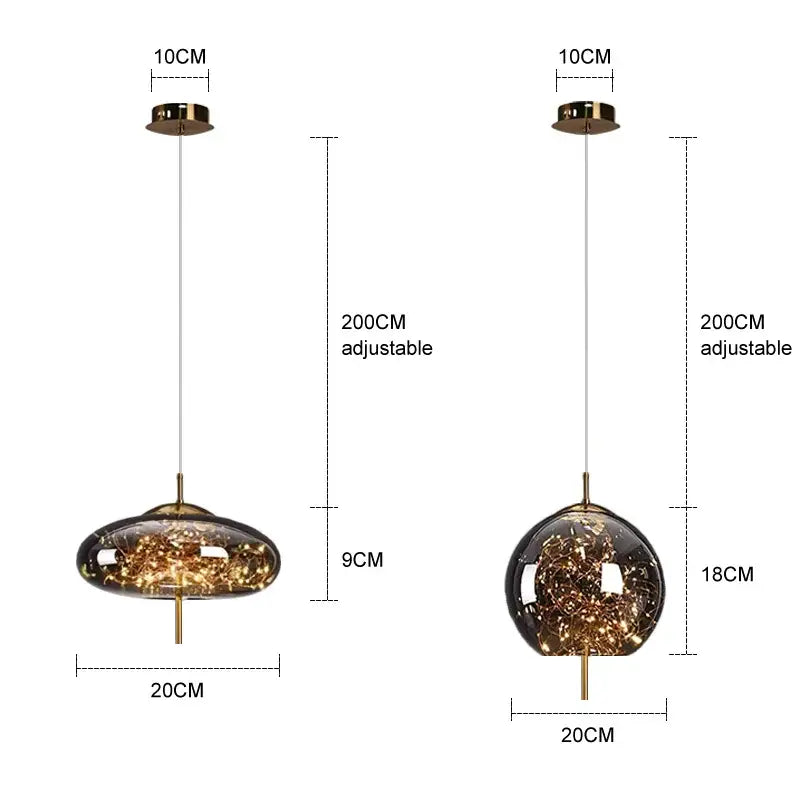 Modern amber glass chandelier – dining room string light pendant