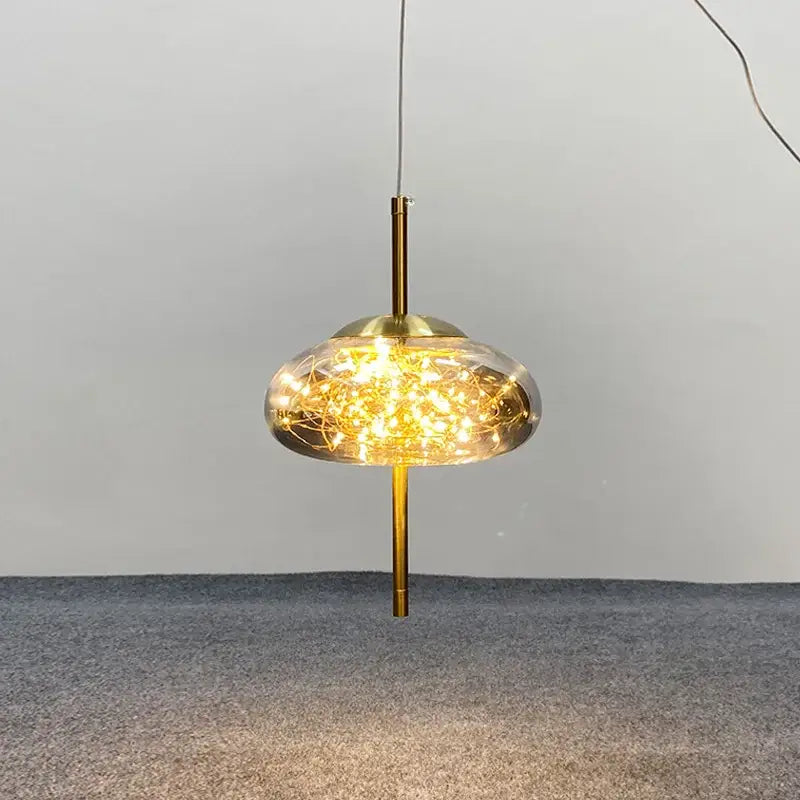 Modern amber glass chandelier – dining room string light pendant