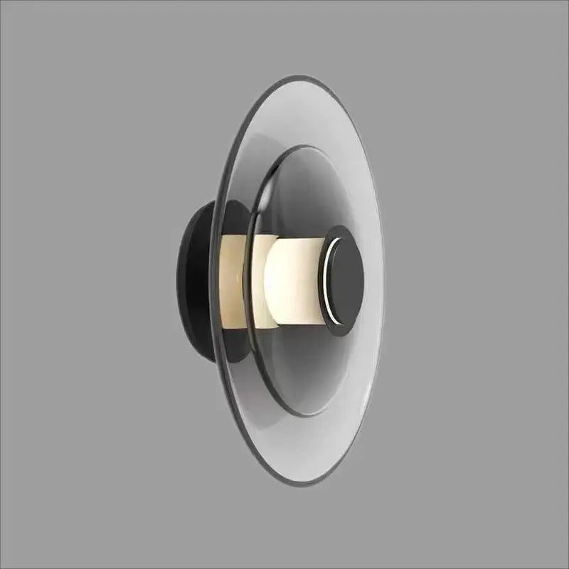 Modern black and amber glass disc wall lamp bedroom sconce